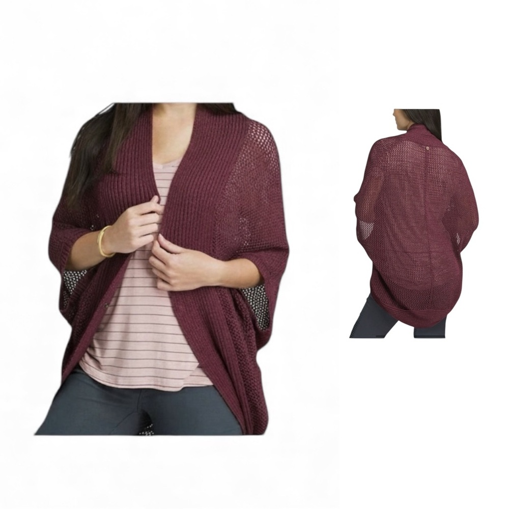Prana Lima mesh knit burgundy organic cotton bohemian cocoon cardigan size small